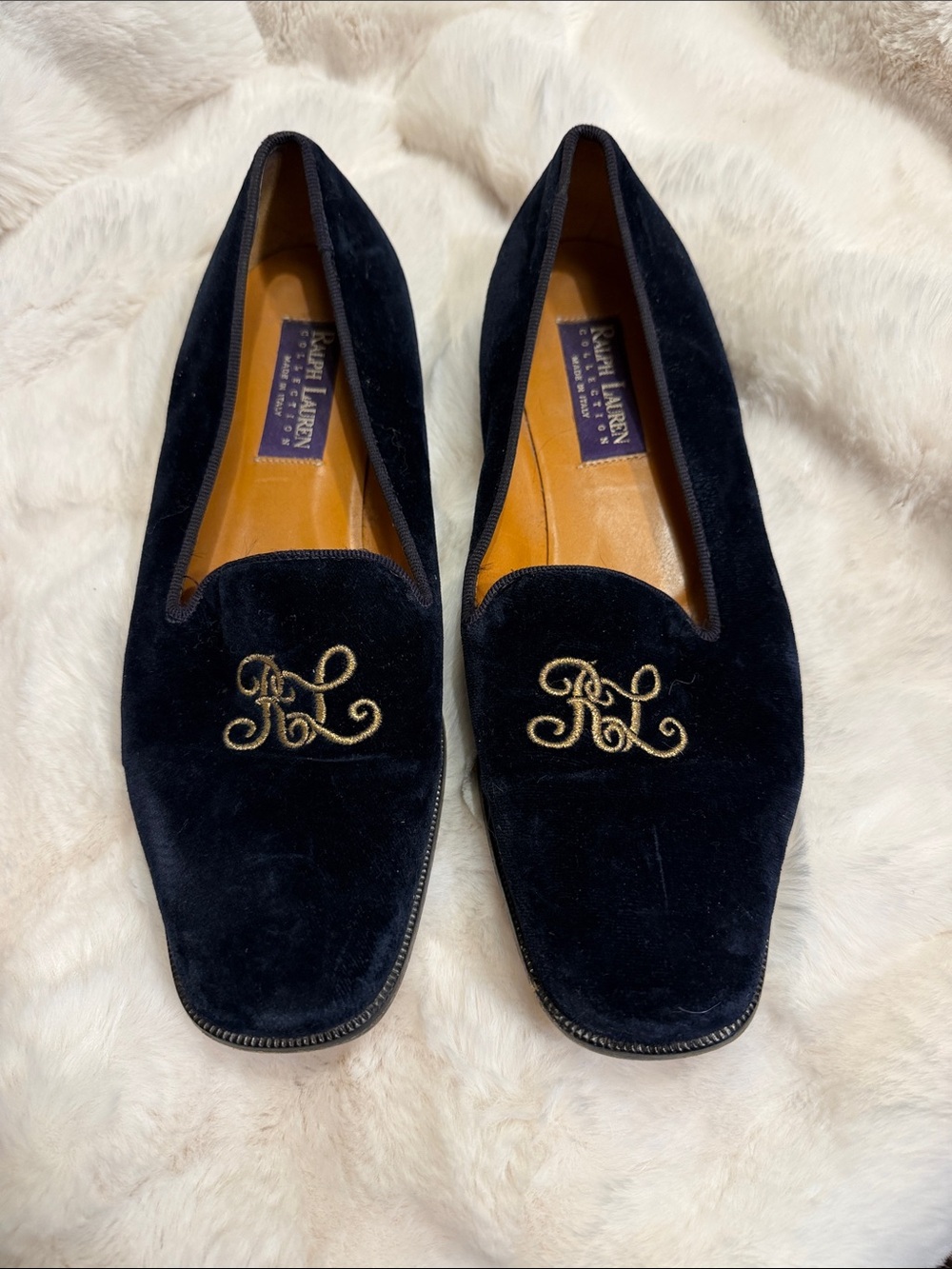 VTG Ralph Lauren Blue Velvet Loafers sz 8.5